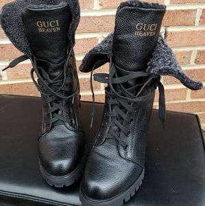 High Heeled fur lines Combat Boots